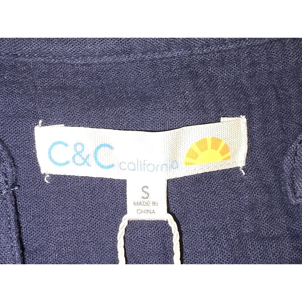NWT C & C California Navy V Neck Woven Henley Coastal Tropical Resort Women Sz S - Picture 3 of 10